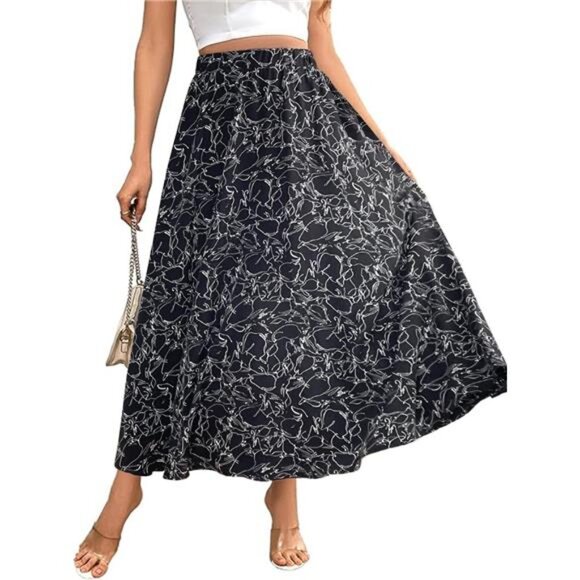 Women's Flowy Elastic High Waist Skirts Black - Picture 1 of 6